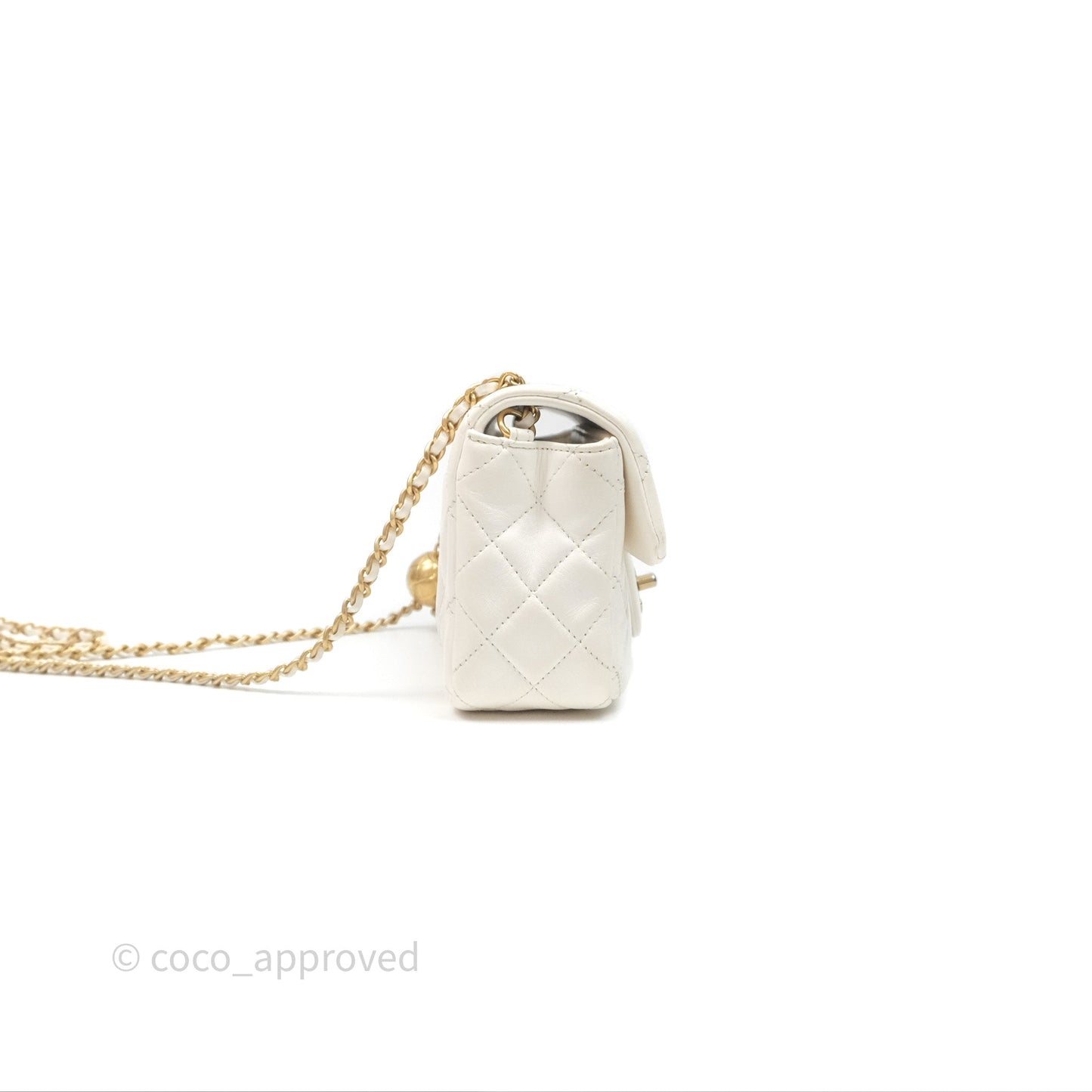 Chanel Mini Rectangular Pearl Crush Quilted White Lambskin Aged Gold Hardware