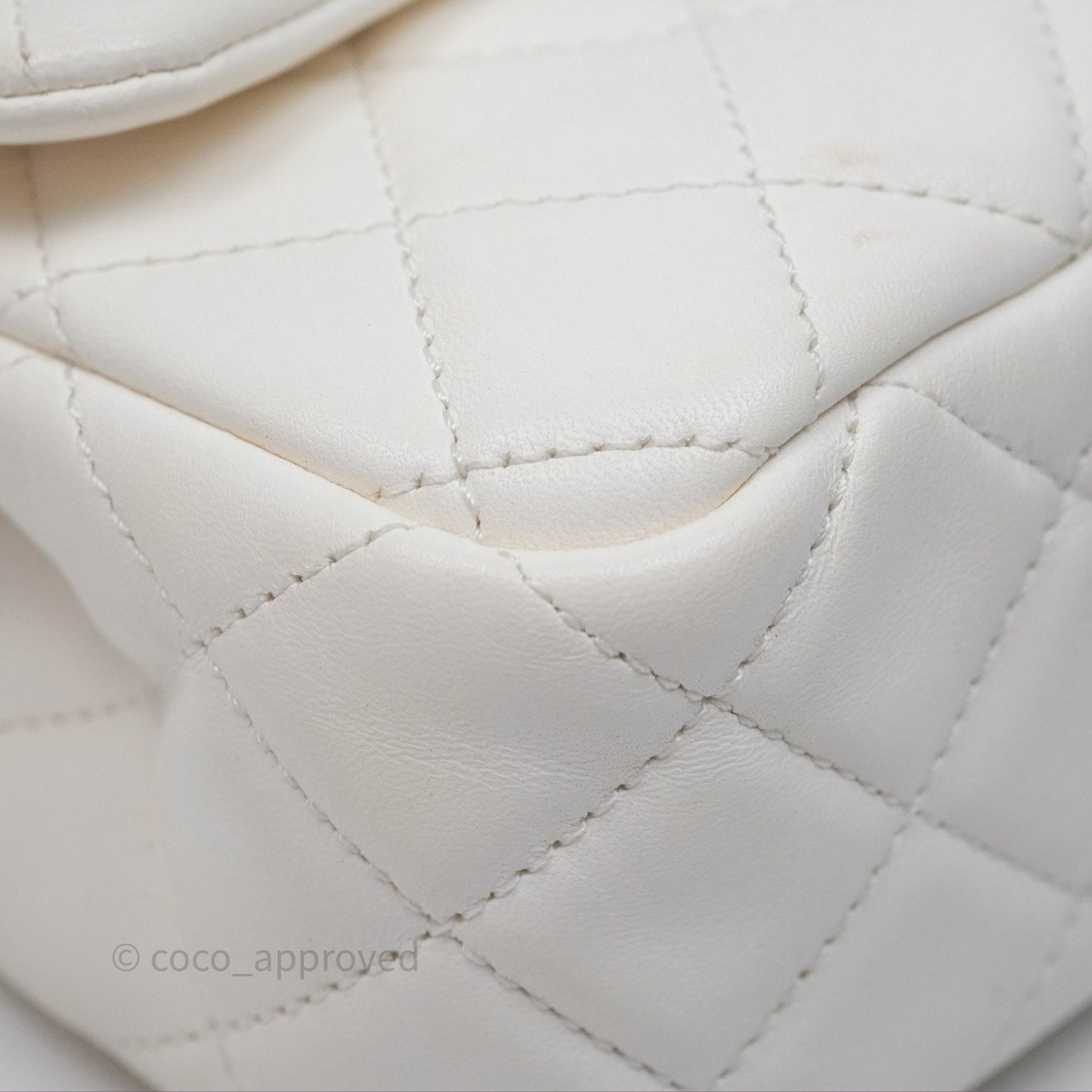 Chanel Mini Rectangular Pearl Crush Quilted White Lambskin Aged Gold Hardware