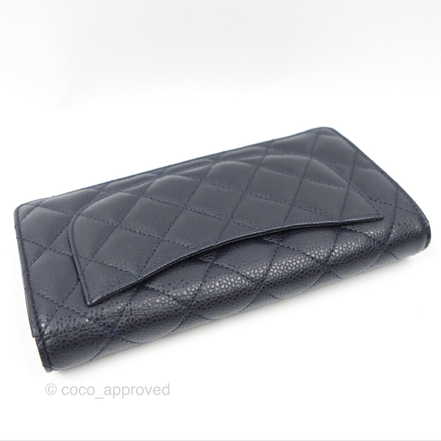 Chanel Classic Quilted Long Wallet Navy Caviar Silver Hardware