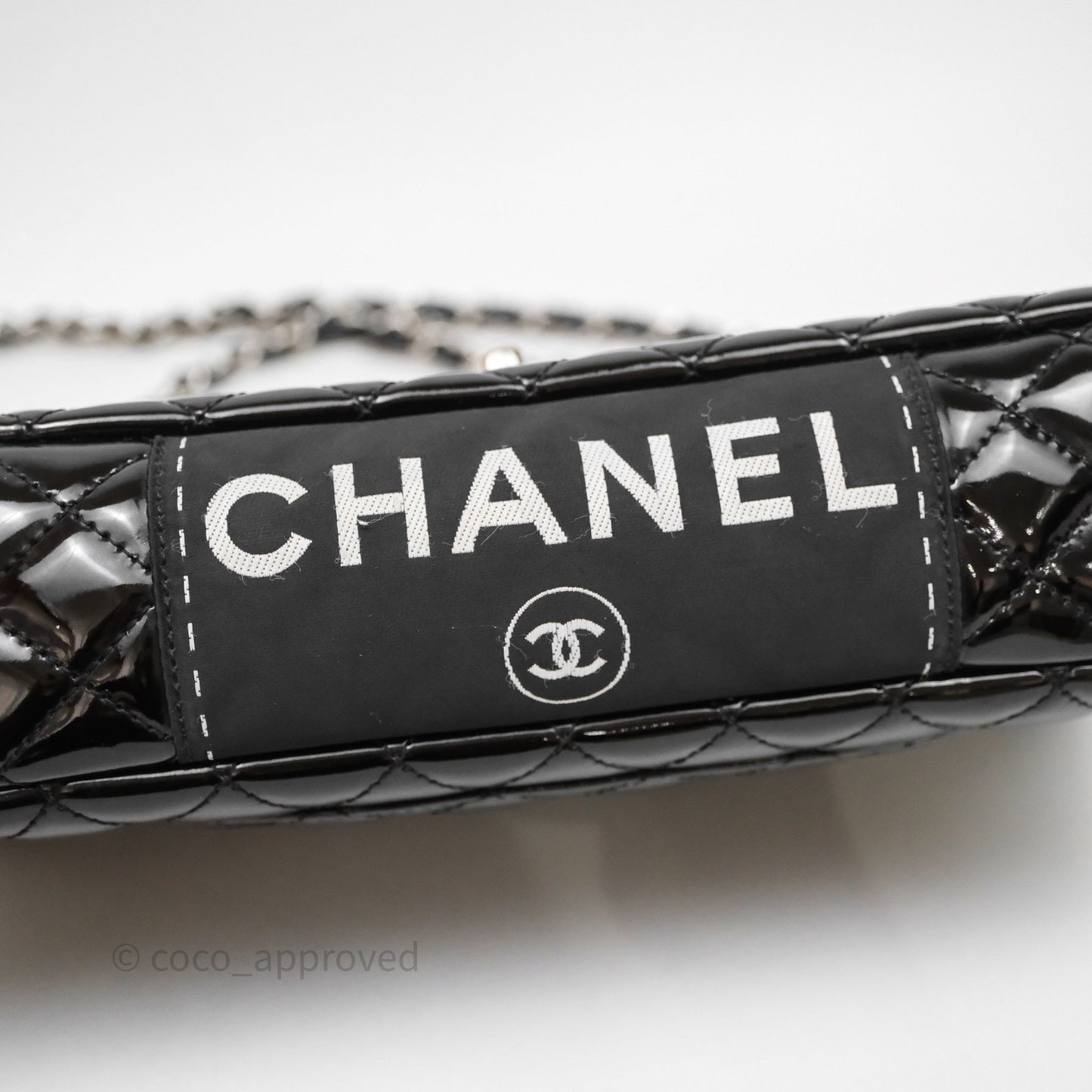 Chanel Quilted Medium Flap Black Patent Silver Hardware