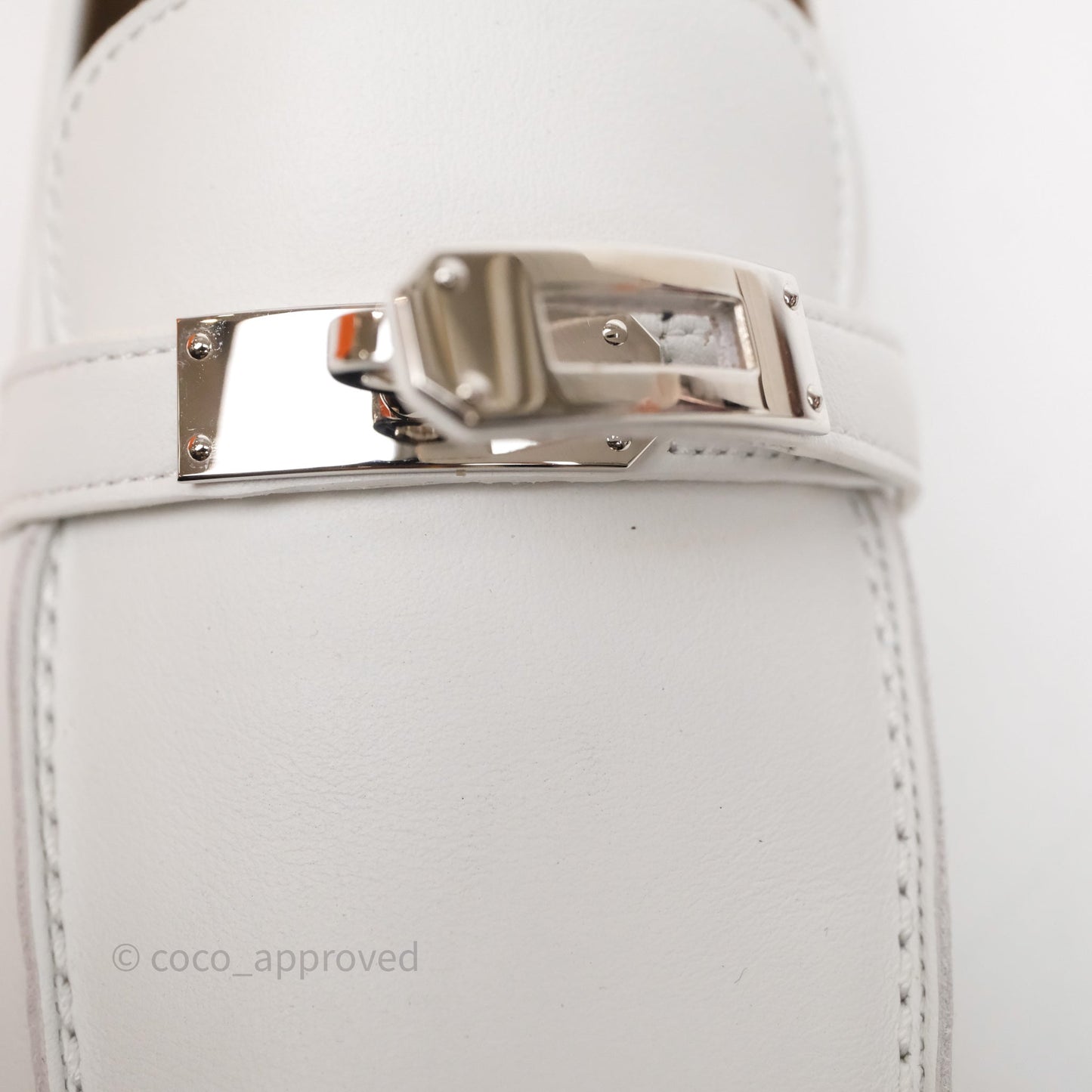 Hermès Destin Loafers White calfskin Leather Palladium-plated Kelly Buckle Size 36.5