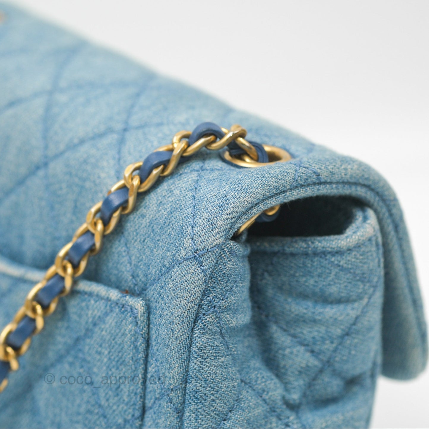 Chanel Mini Square Pearl Crush Quilted Denim Aged Gold Hardware
