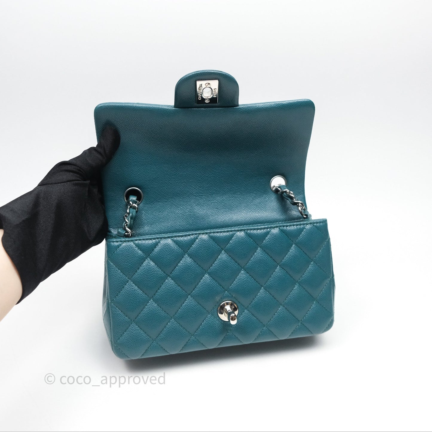 Chanel Quilted Mini Rectangular Green Caviar Silver Hardware