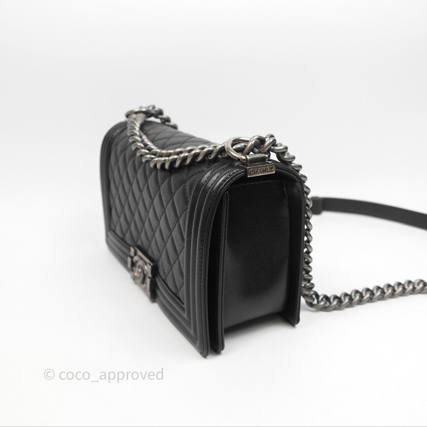 Chanel Quilted Medium Boy Black Caviar Ruthenium Hardware