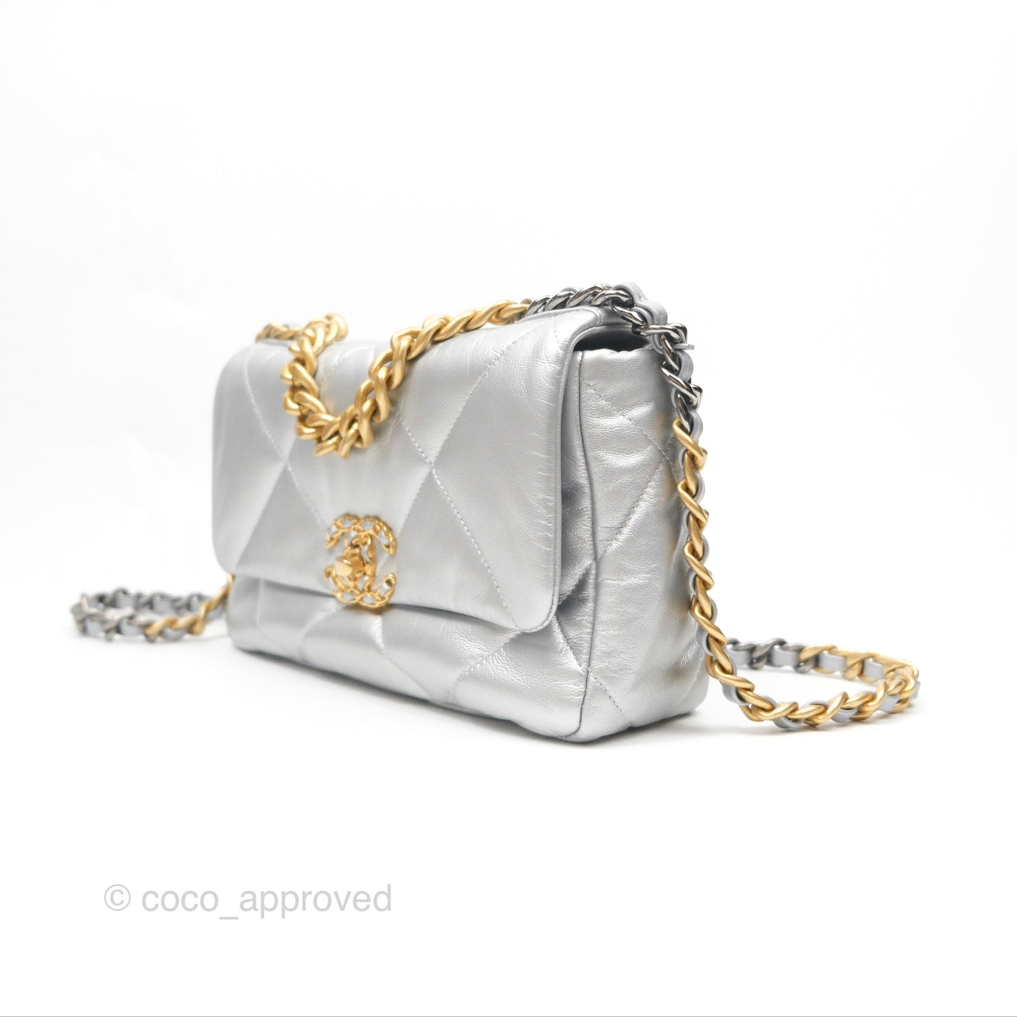 Chanel 19 Small Metallic Silver Goatskin Mixed Hardware