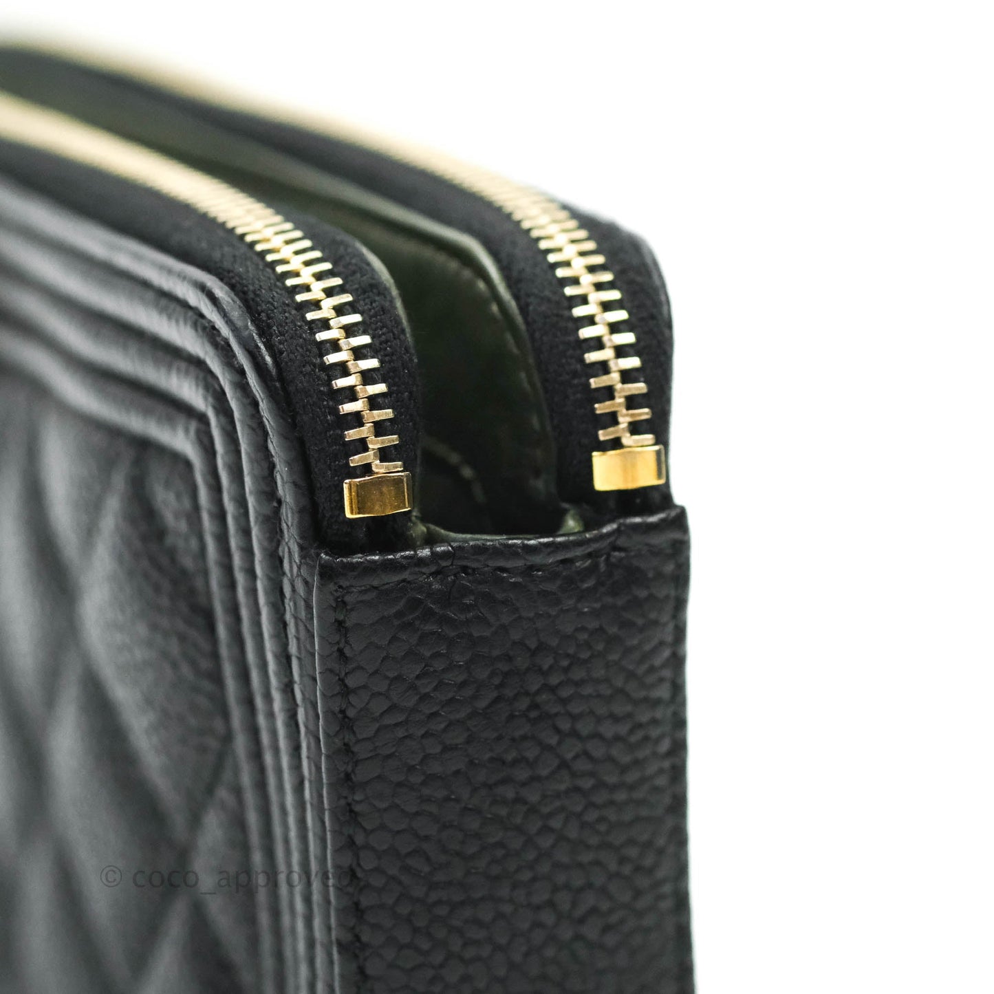 Chanel Le Boy Double Zip Wallet On Chain Caviar Black Aged Gold Hardware
