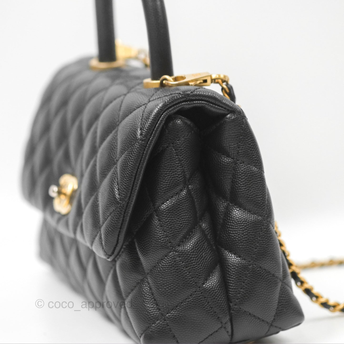 Chanel Small Coco Handle Quilted Black Caviar Gold Hardware