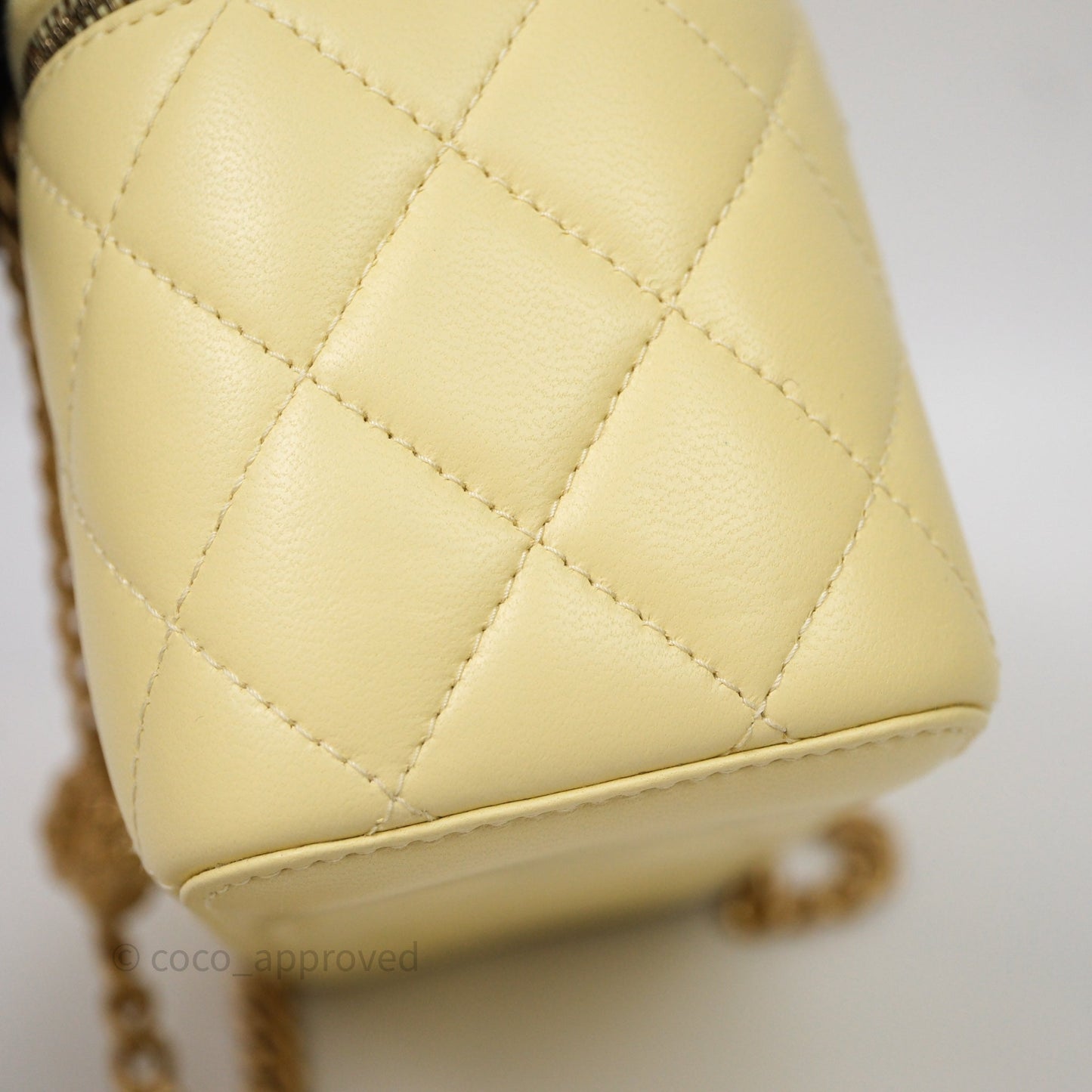 Chanel Quilted Vanity Rectangular with Camellia Adjustable Chain Yellow Lambskin