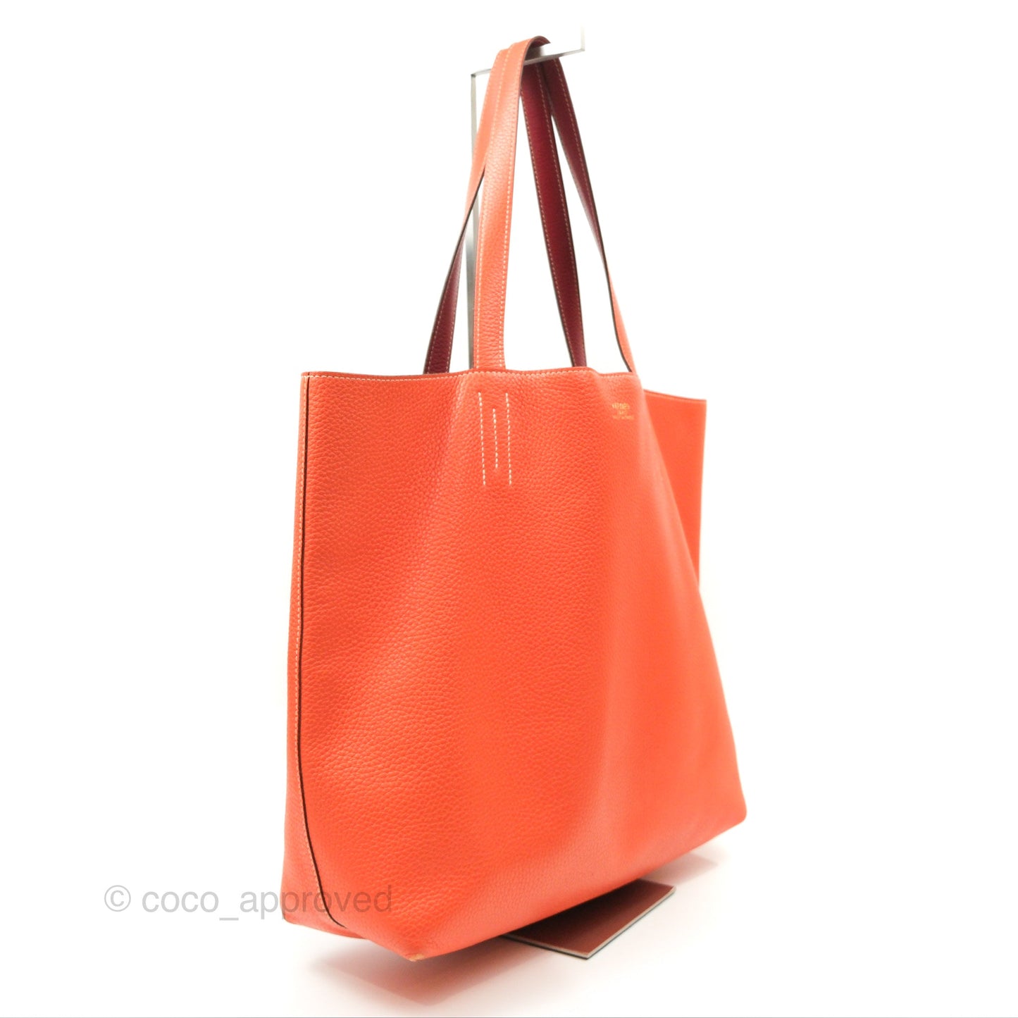 Hermès Double Sens Tote 36 Rouge Casaque Orange Crevette Clemence