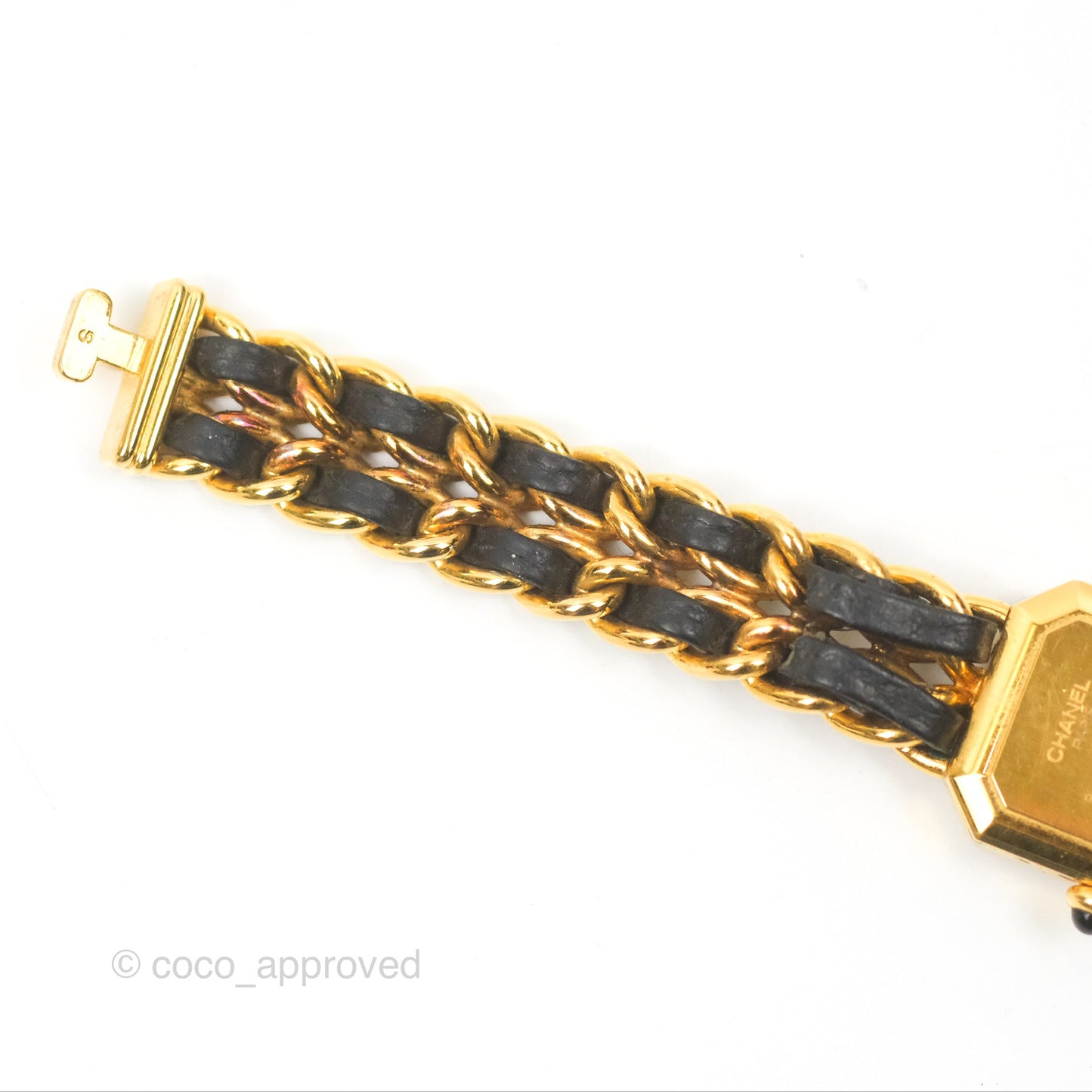 Chanel Vintage Première Watch Black Leather Gold Plated Size S