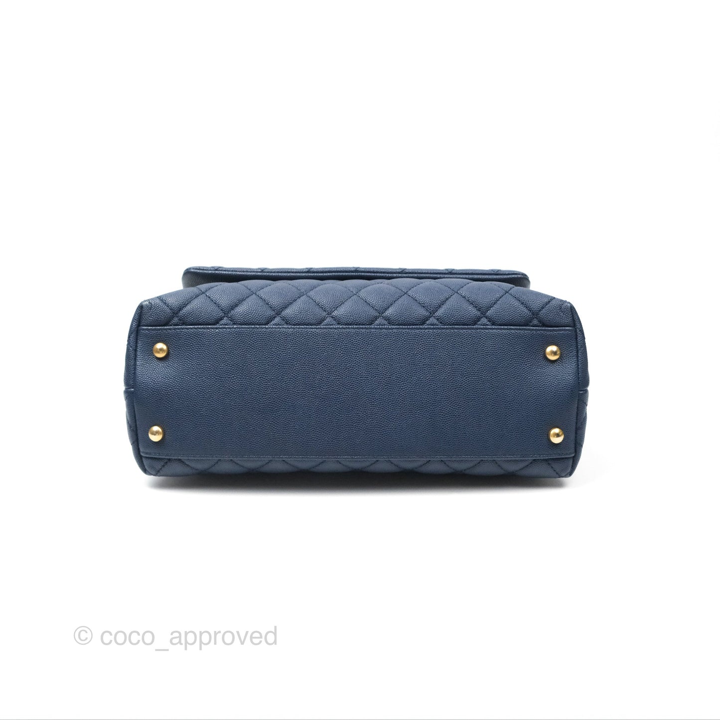 Chanel Medium Coco Handle Quilted Navy Caviar Lizard Handle Aged Gold Hardware
