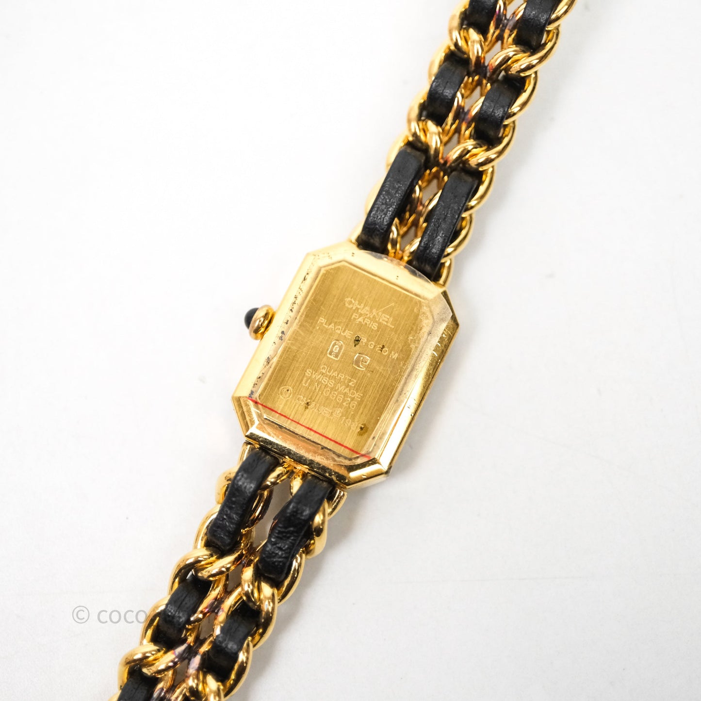 Chanel Vintage Première Watch Black Leather Gold Plated Size M