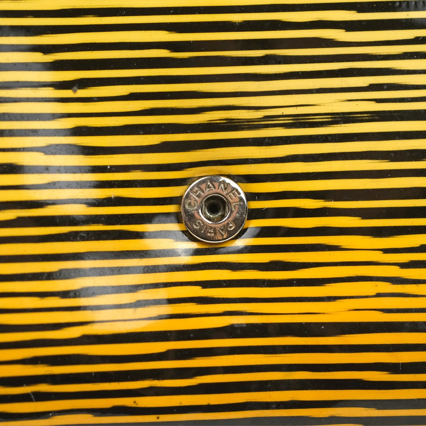 Chanel Wallet on Chain Yellow Black Striped Patent Silver Hardware