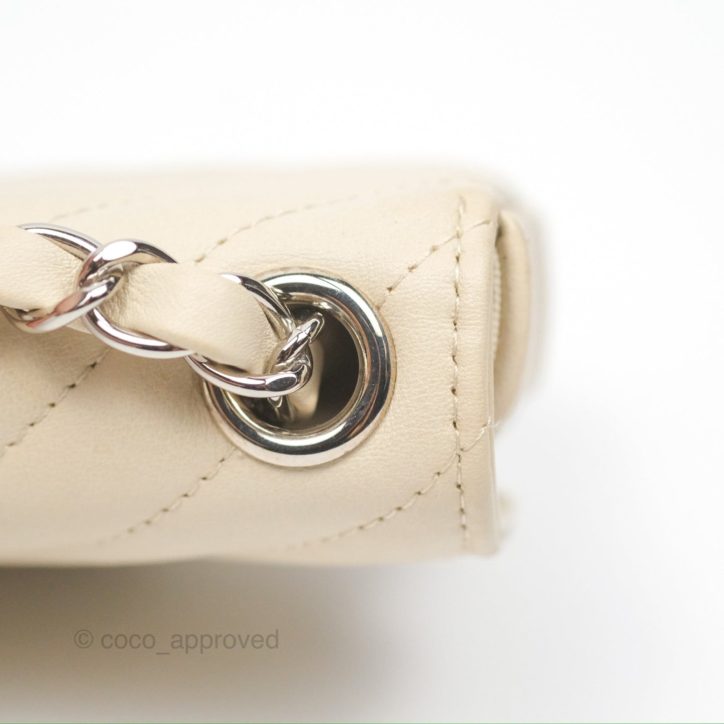 Chanel Mini Card Holder Chain Belt Bag Chevron Ivory Calfskin Silver Hardware