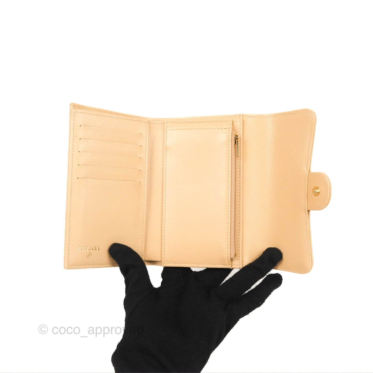Chanel Quilted Medium Flap Wallet Beige Caviar Gold Hardware