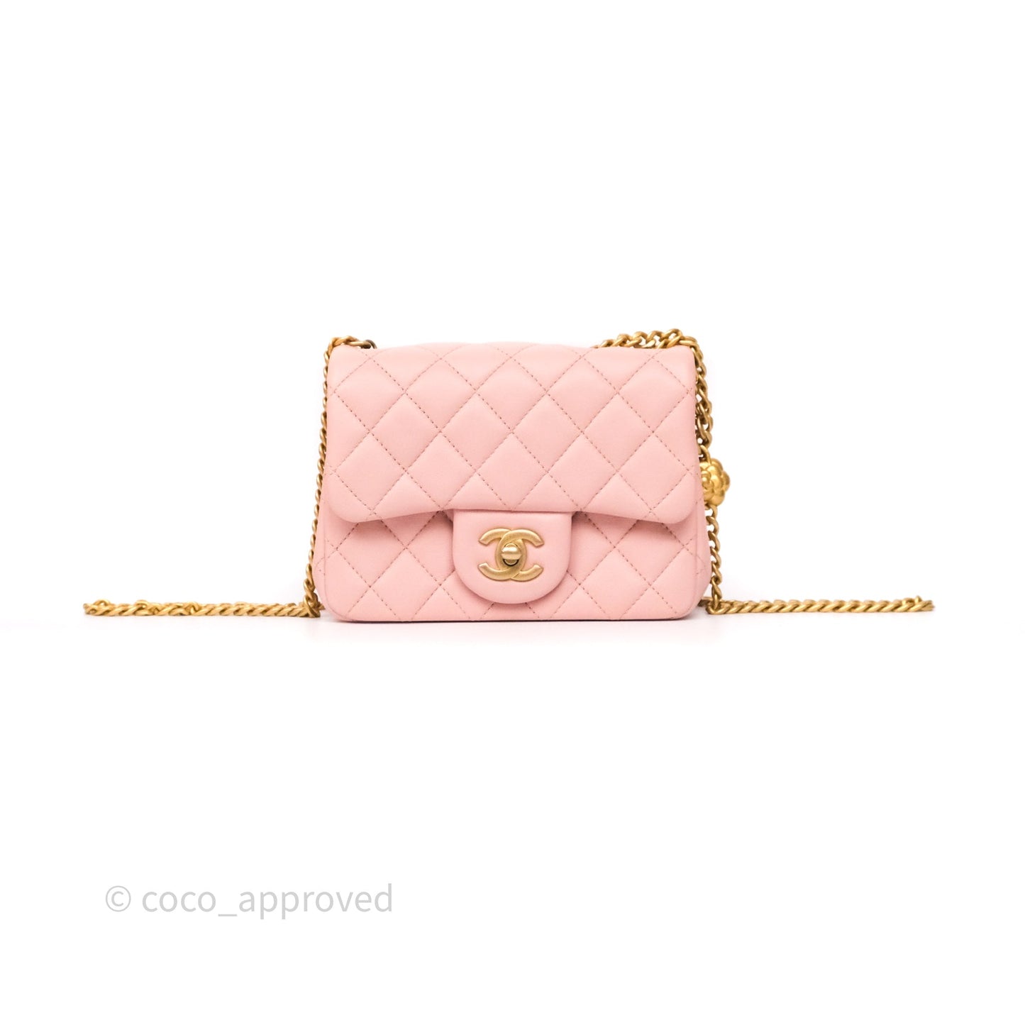 Chanel Quilted Mini Square Flap with Camellia Adjustable Chain Pink Clair Lambskin