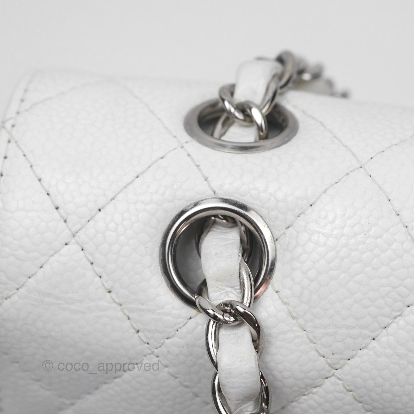 Chanel Classic M/L Medium Double Flap White Caviar Silver Hardware