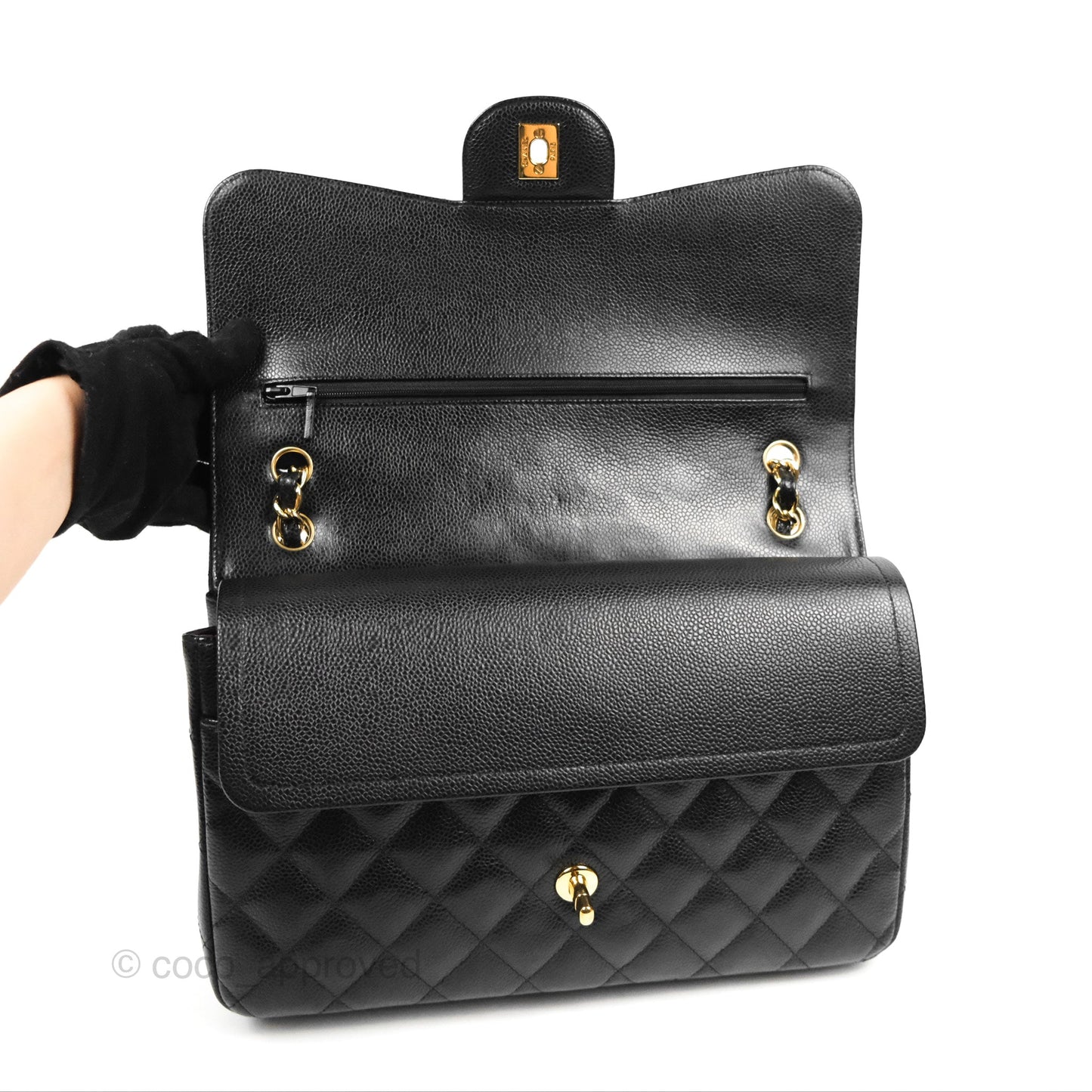 Chanel Jumbo Double Flap Black Caviar Gold Hardware⁣⁣