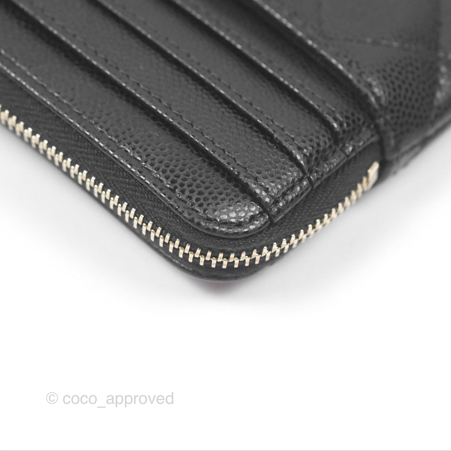 Chanel Quilted Classic Zip Card Holder Wallet Black Caviar Gold Hardware