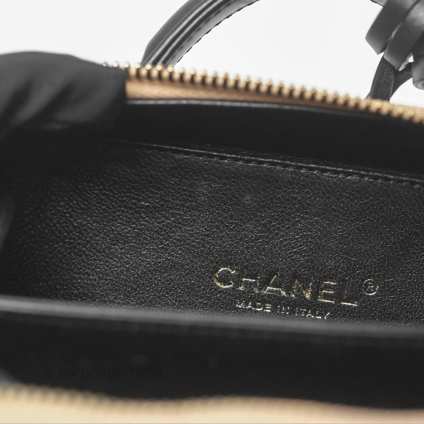 Chanel Quilted Small CC Filigree Vanity Case Beige Black Caviar Gold Hardware