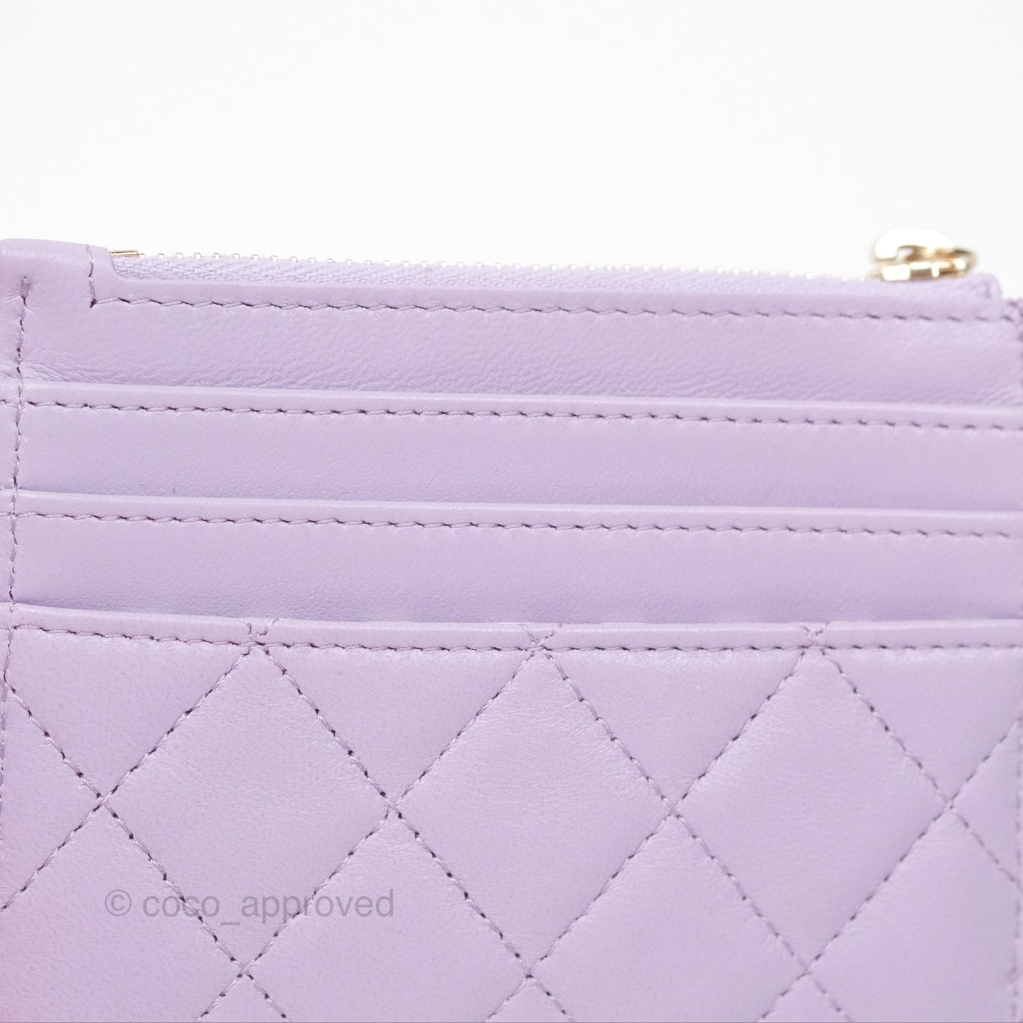 Chanel Pearl CC Zipped Card Holder Lilac Lambskin Gold Hardware 24P