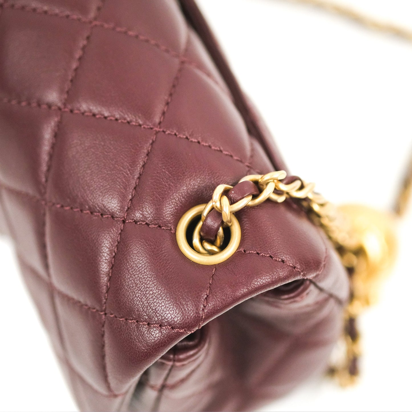 Chanel Mini Rectangular Pearl Crush Burgundy Lambskin Aged Gold Hardware