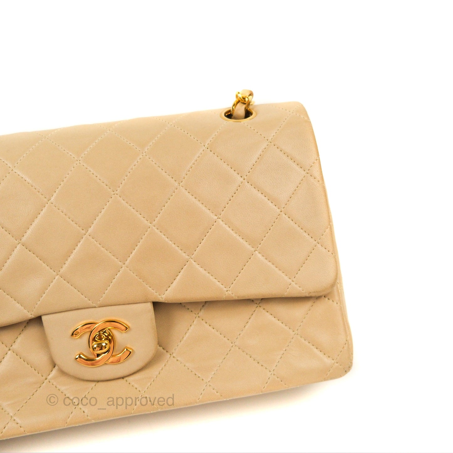 Chanel Vintage Medium Classic Flap Beige Lambskin 24K Gold Hardware