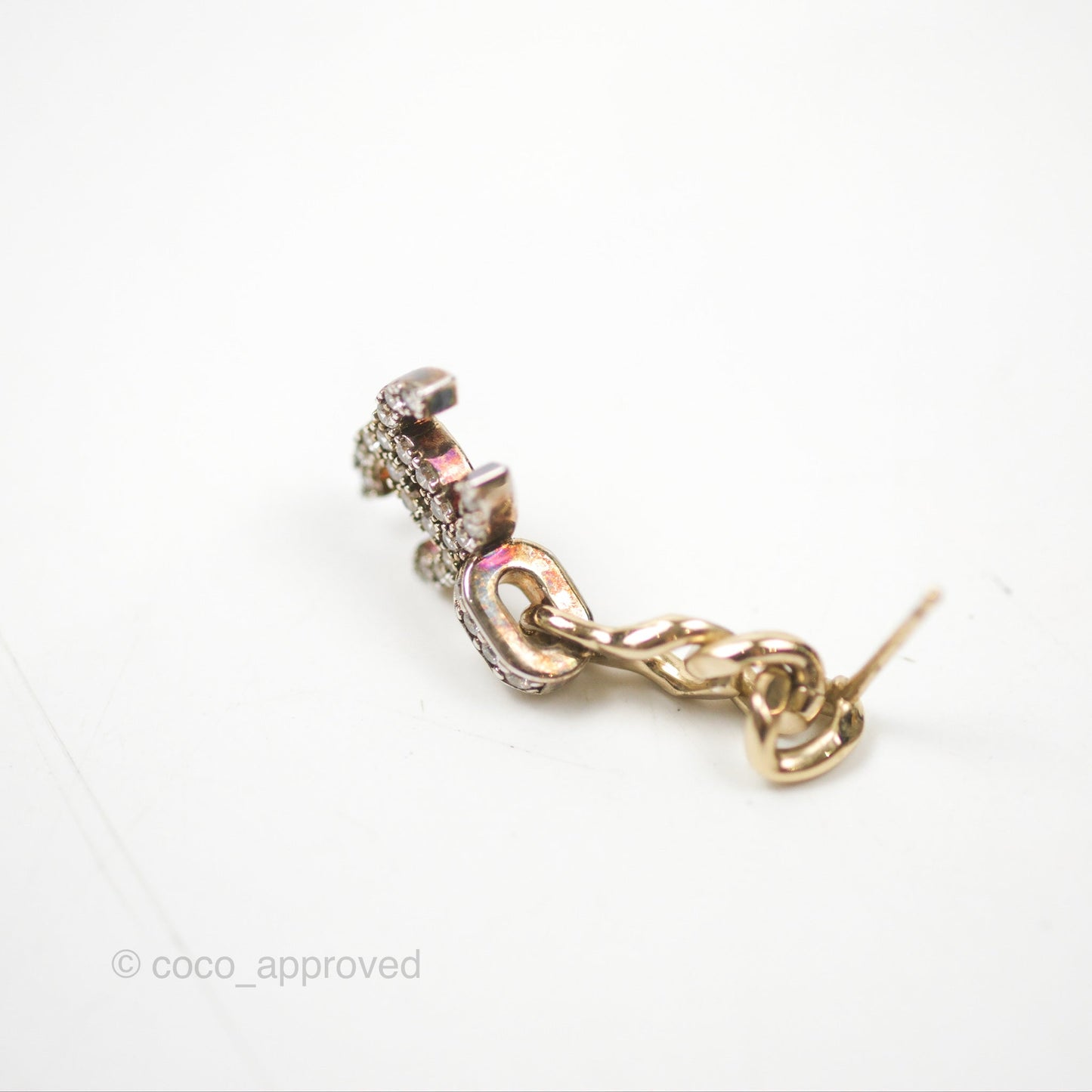 Chanel Chain CC Crystal Drop Earrings Gold & Silver Tone 22S