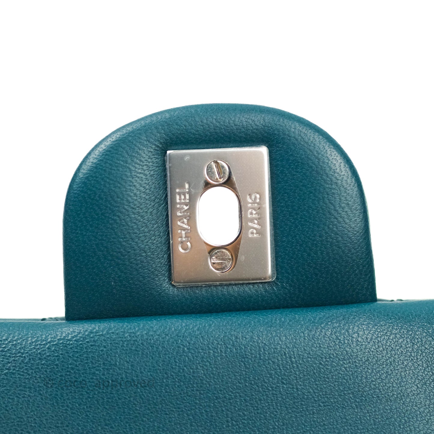 Chanel Quilted Mini Rectangular Lambskin Flap Bag Teal Silver Hardware
