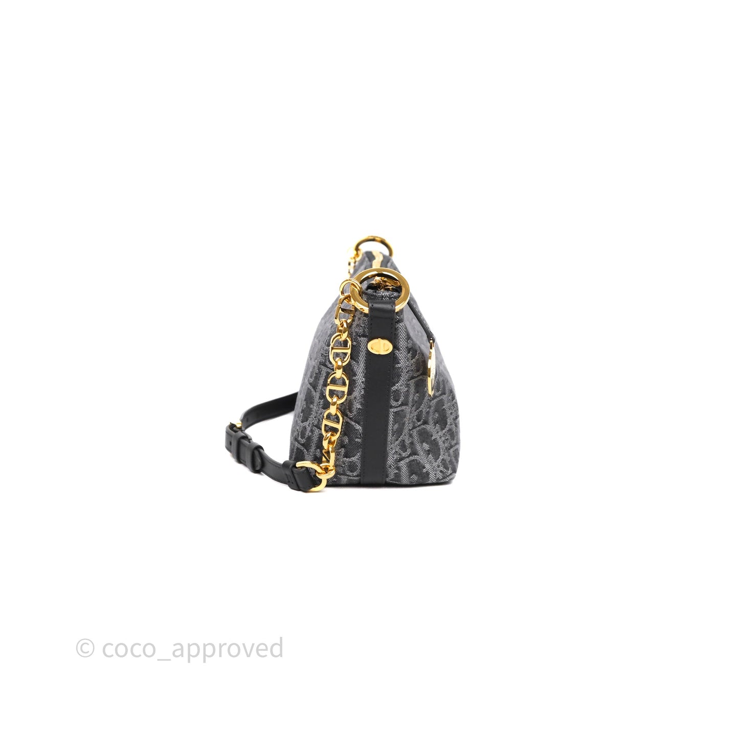 Christian Dior Diorstar Hobo Bag with Chain Gray Denim Dior Oblique Jacquard