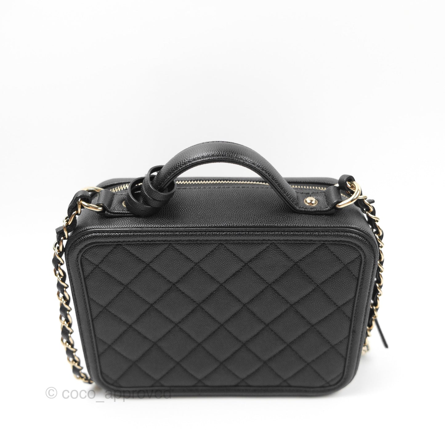 Chanel Quilted Medium CC Filigree Vanity Case Black Caviar Gold Hardware