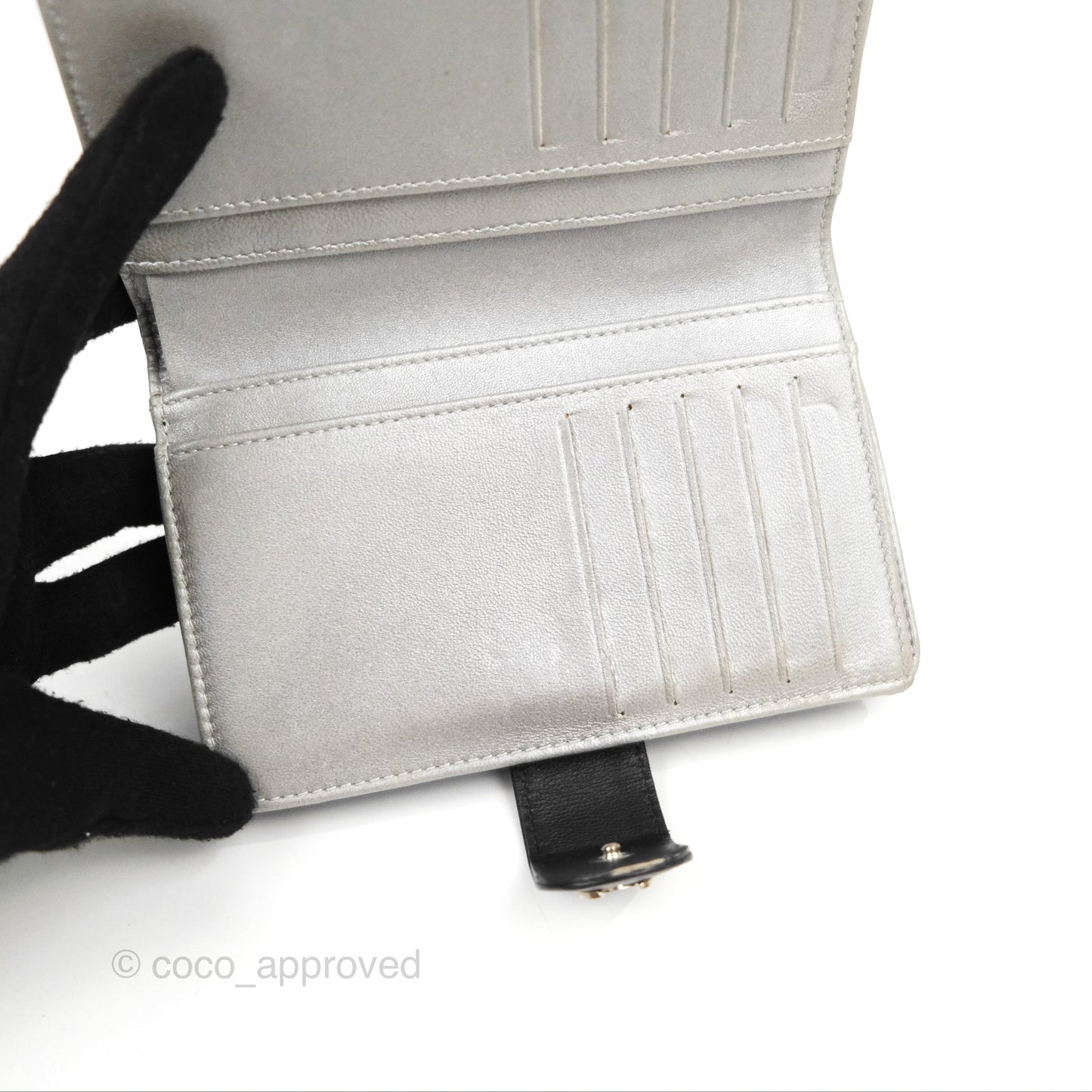 Chanel Wallet Black Camellia Embossed Lambskin Silver Hardware