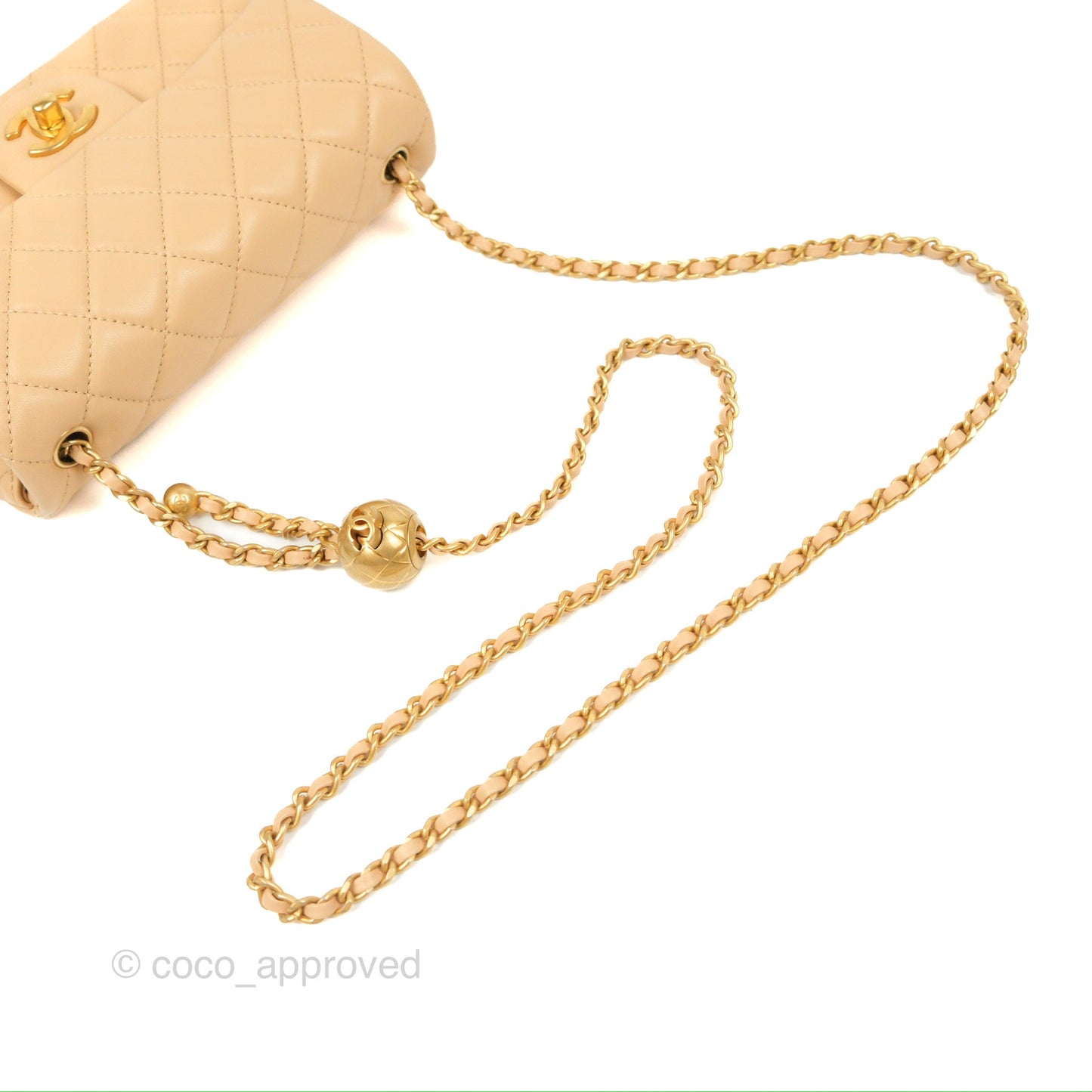 Chanel Mini Rectangular Pearl Crush Beige Lambskin Aged Gold Hardware
