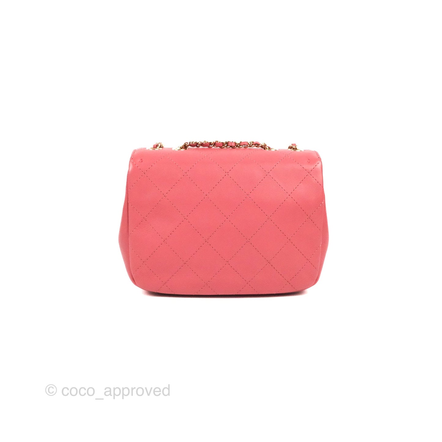 Chanel Small Flat Quilt Round Flap Bag Pink Calfskin Gold Hardware