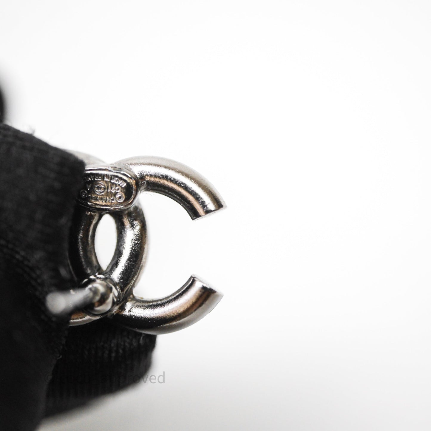 Chanel CC Crystals Earrings Ruthenium Tone 21A