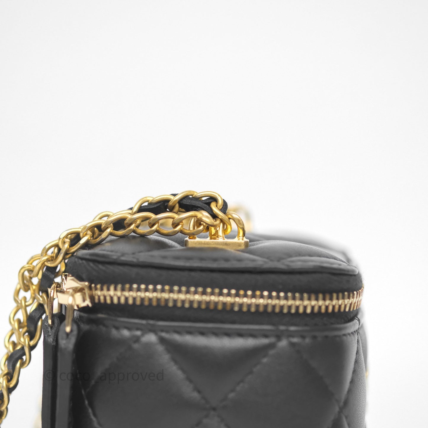 Chanel Mini Vanity With Double Chain Black Lambskin Aged Gold Hardware