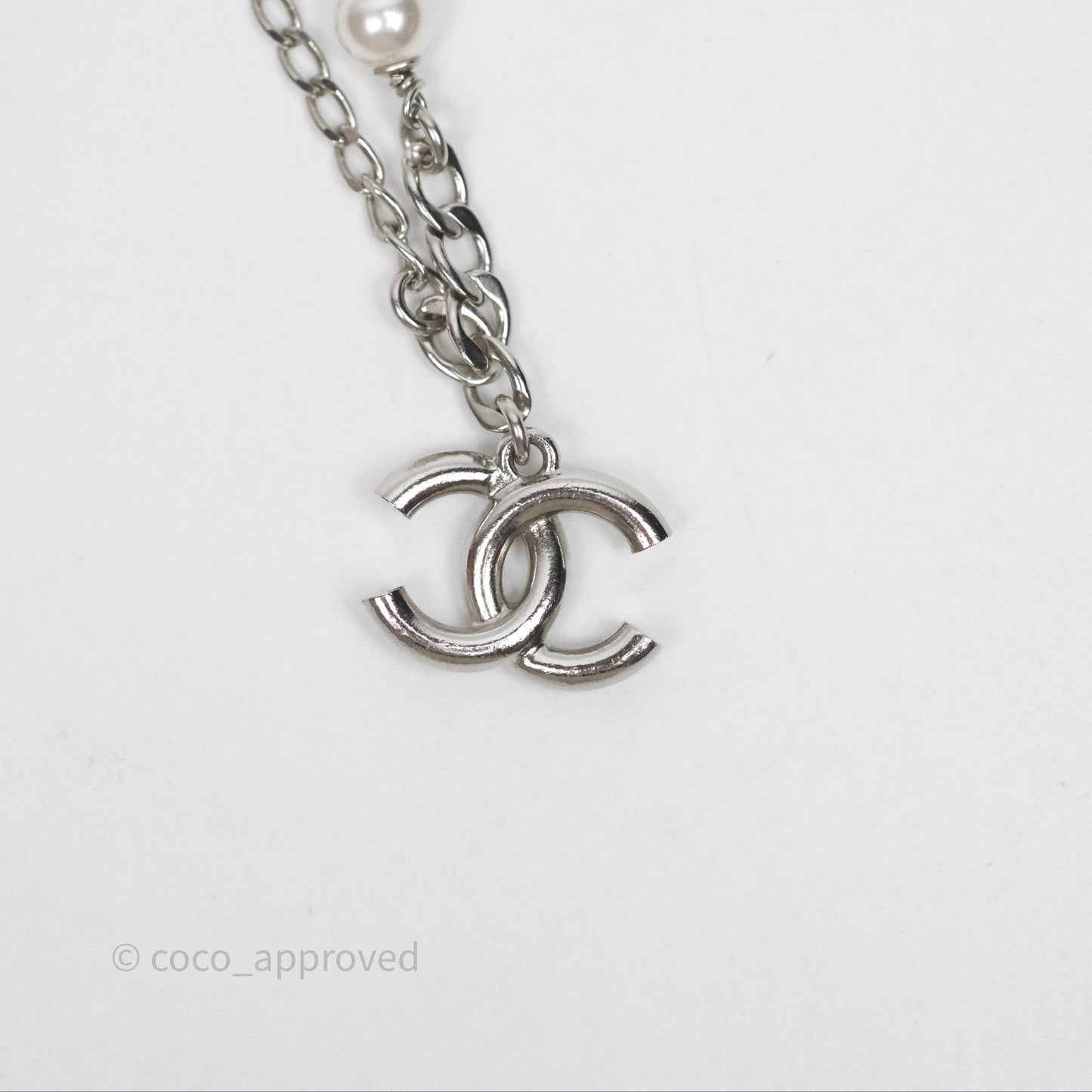 Chanel Crystal CC Pearl Bracelet Silver Tone 21A