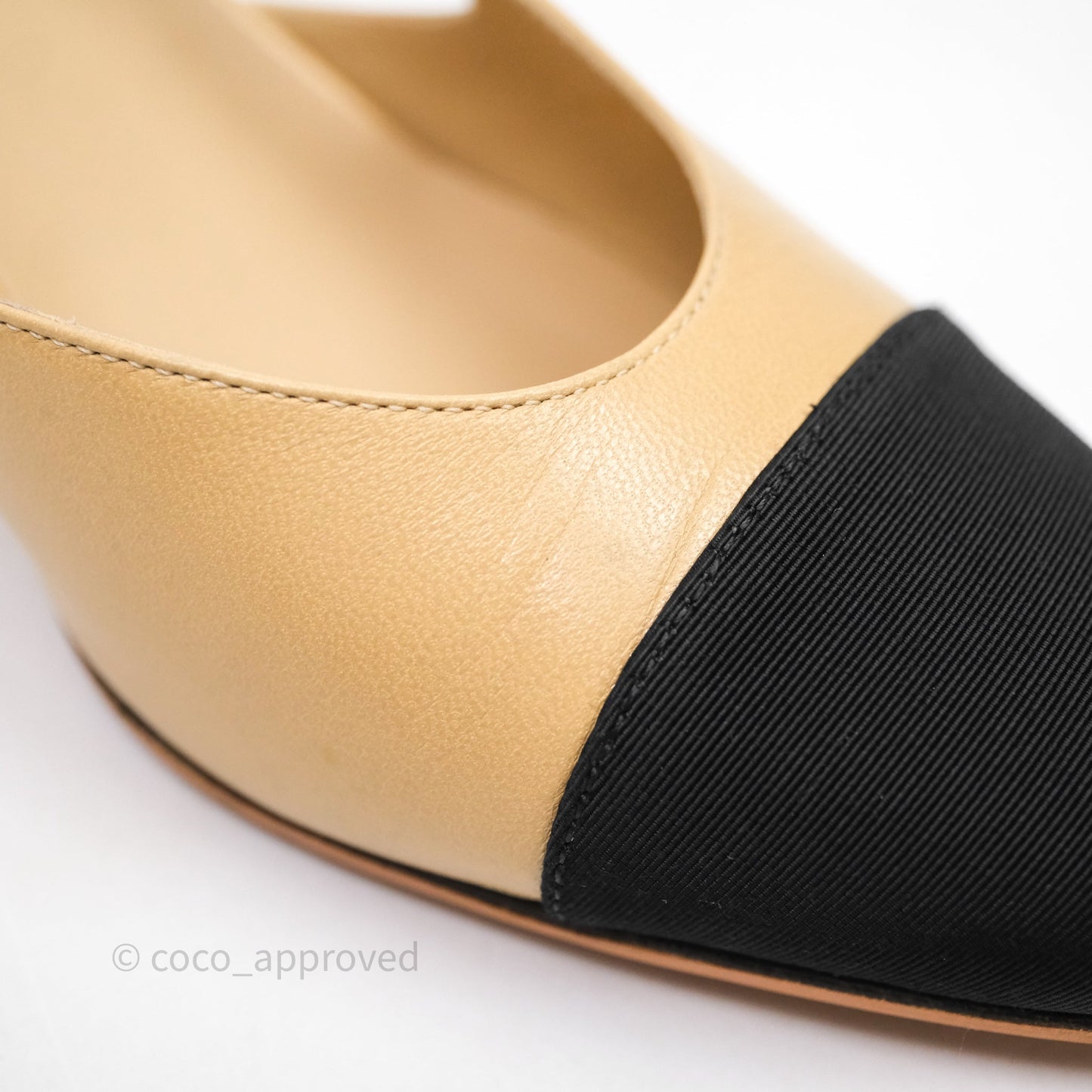 Chanel Classic Slingback Beige Black Leather Size 37