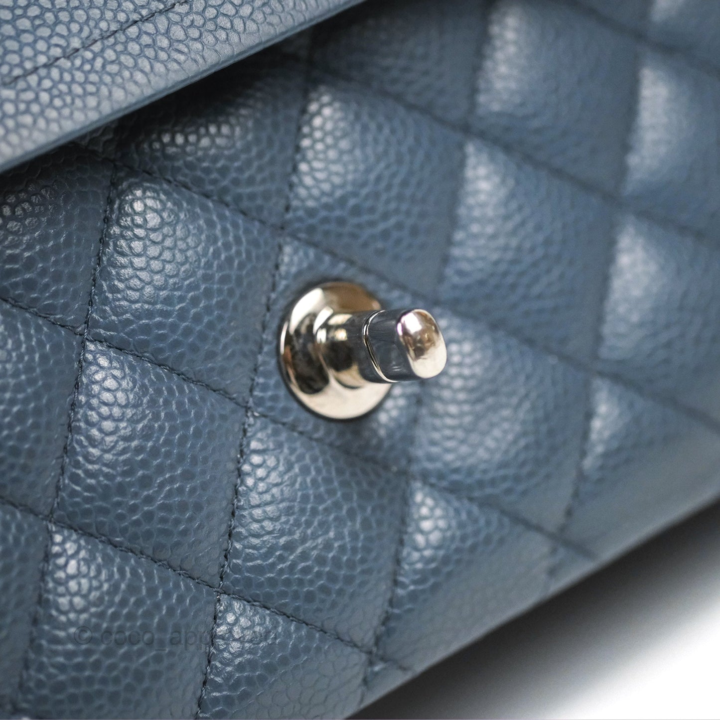 Chanel Classic Double Flap Quilted M/L Blue Caviar Silver Hardware