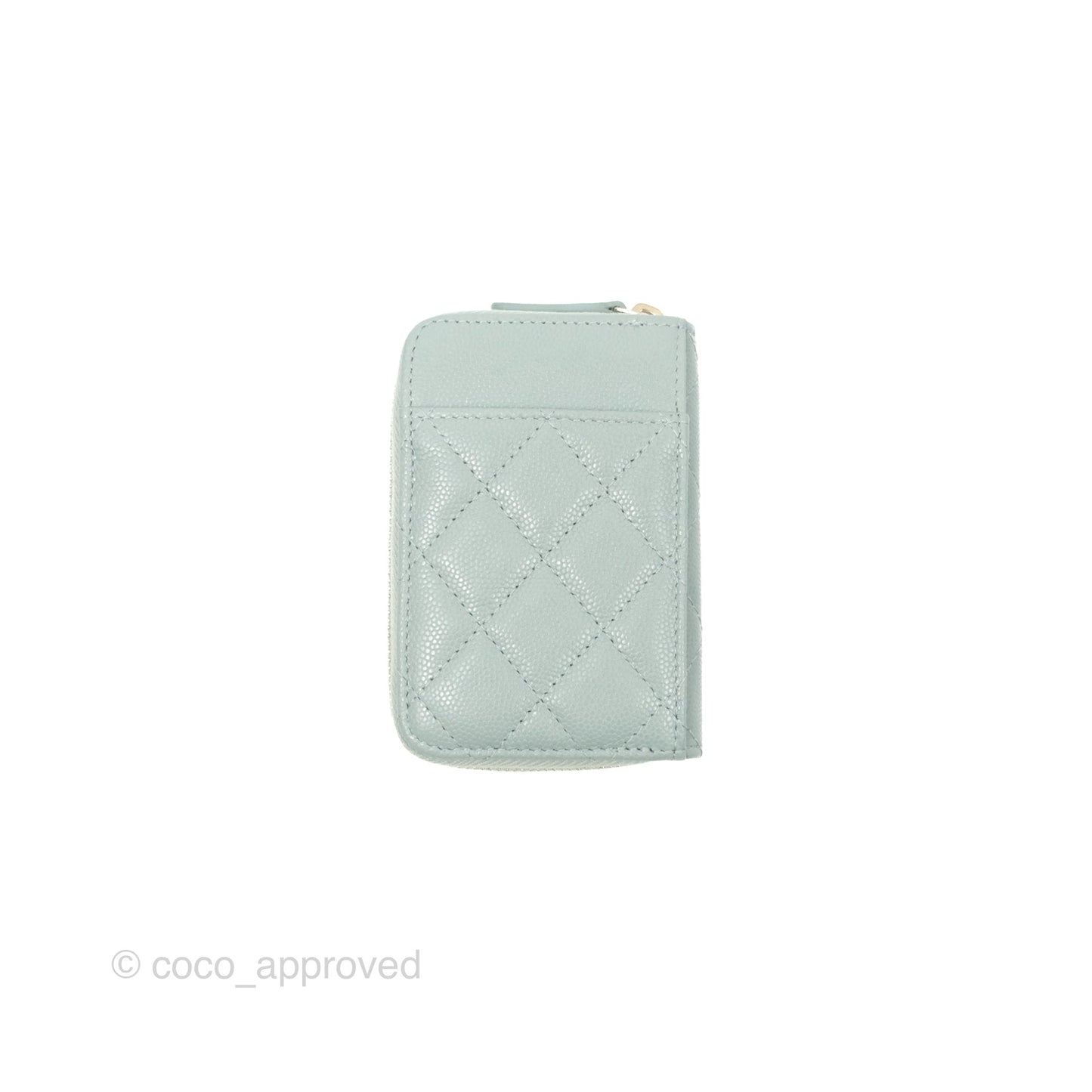 Chanel Zip Coin Purse Card Holder Tiffany Green Caviar Gold Hardware