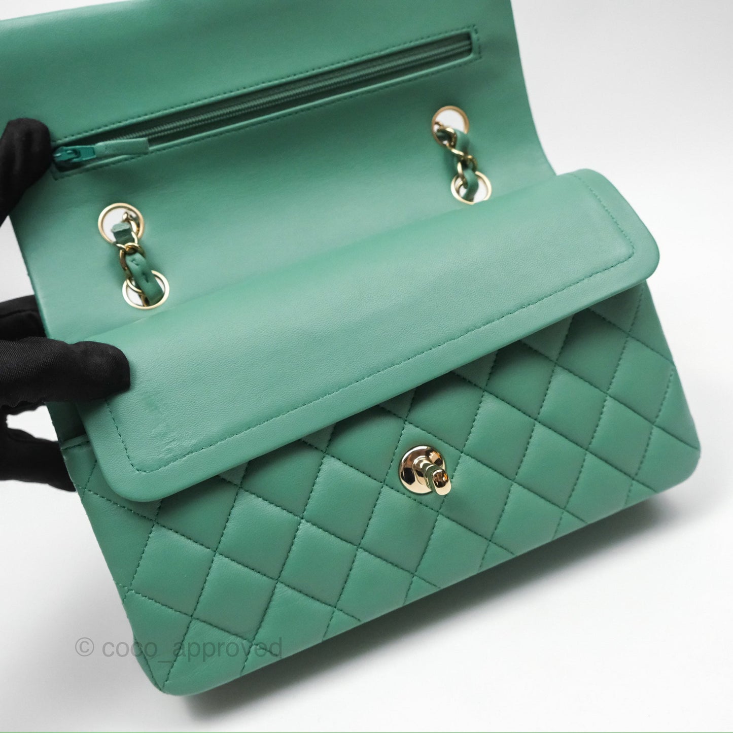 Chanel Small S/M Classic Flap Green Lambskin Gold Hardware