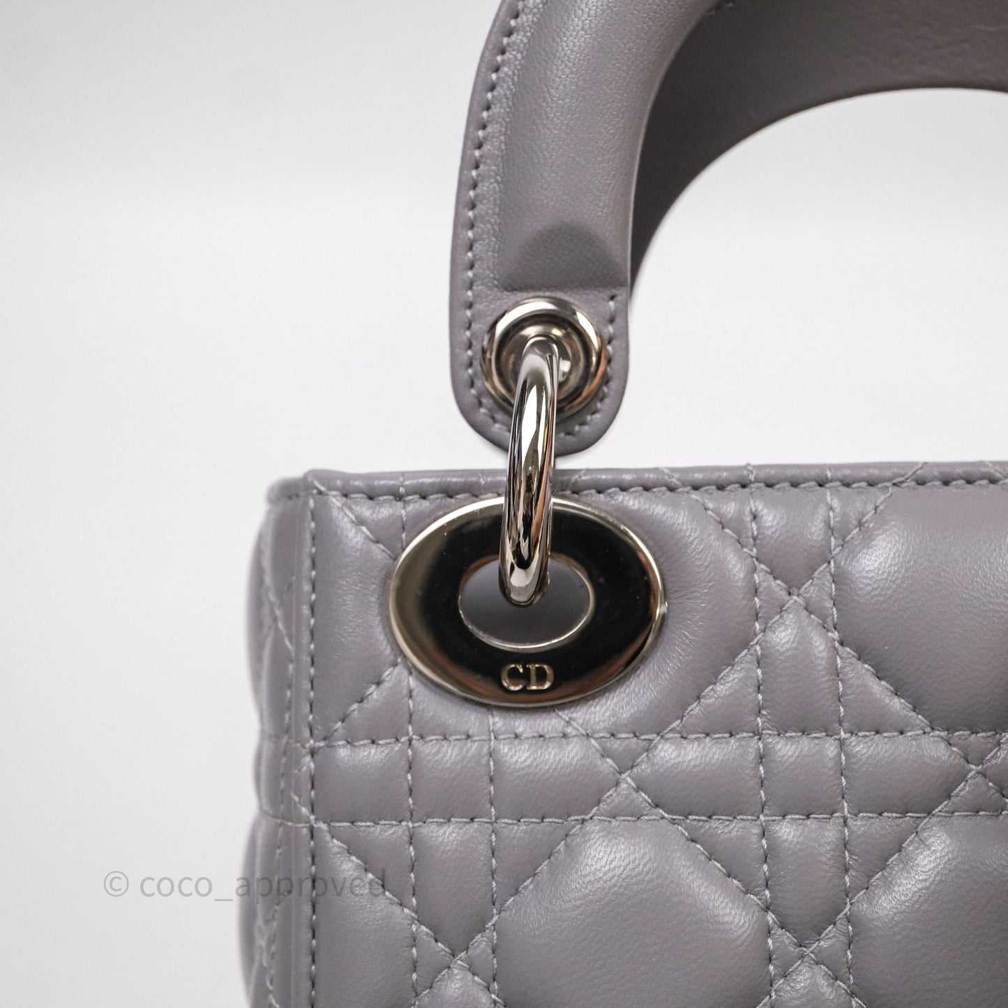 Christian Dior Mini Lady Dior Lambskin Cannage Grey Silver Hardware