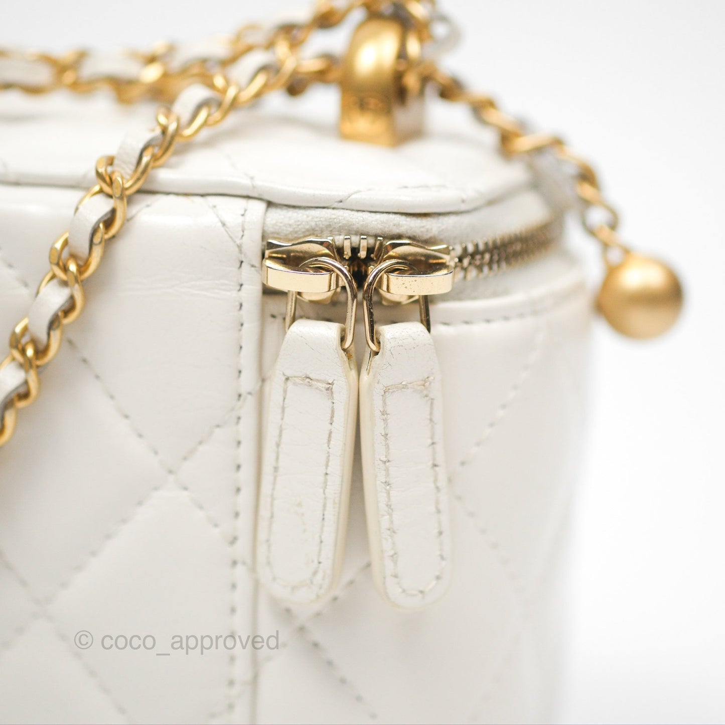 Chanel Quilted Mini Perfect Fit Vanity With Chain White Calfskin Aged Gold Hardware