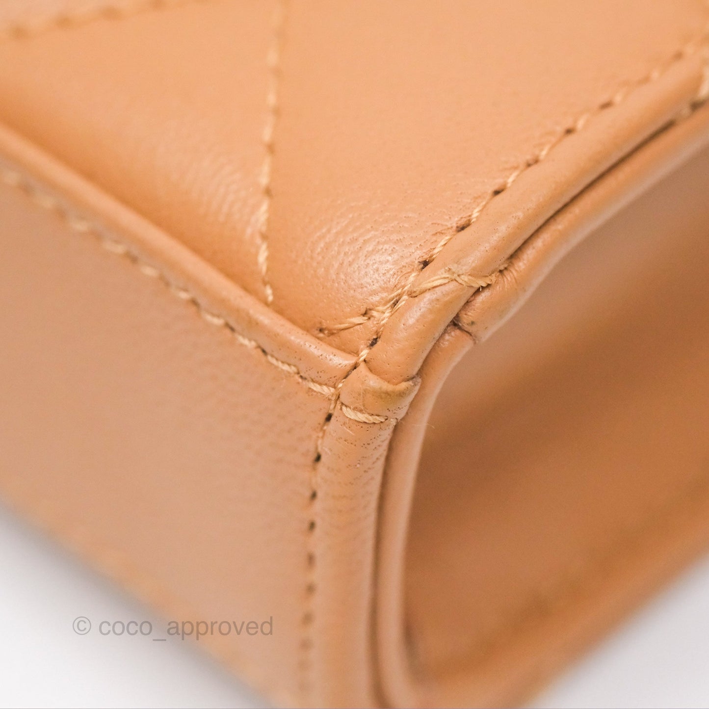 Chanel Mini Handle Clutch With Chain Caramel Lambskin Gold Hardware