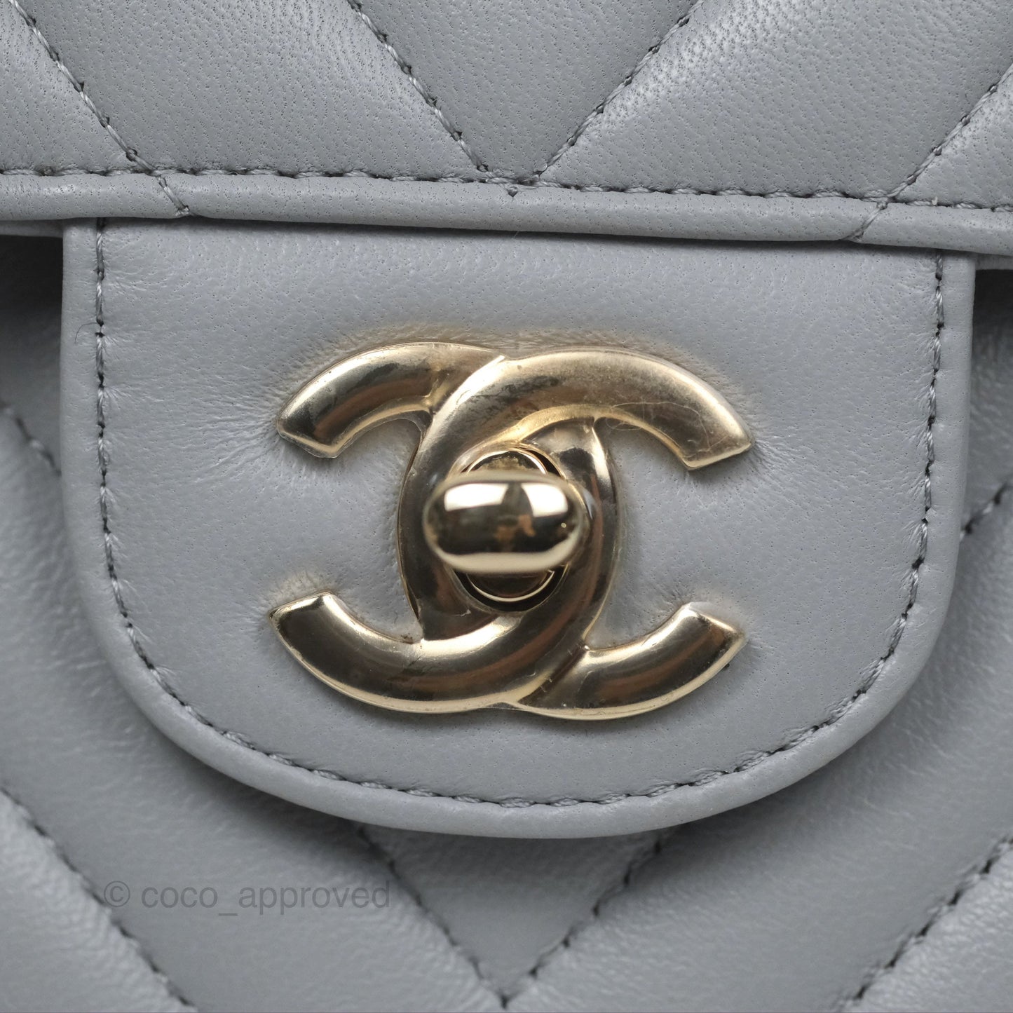 Chanel Small Classic Chevron Flap Grey Lambskin Gold Hardware