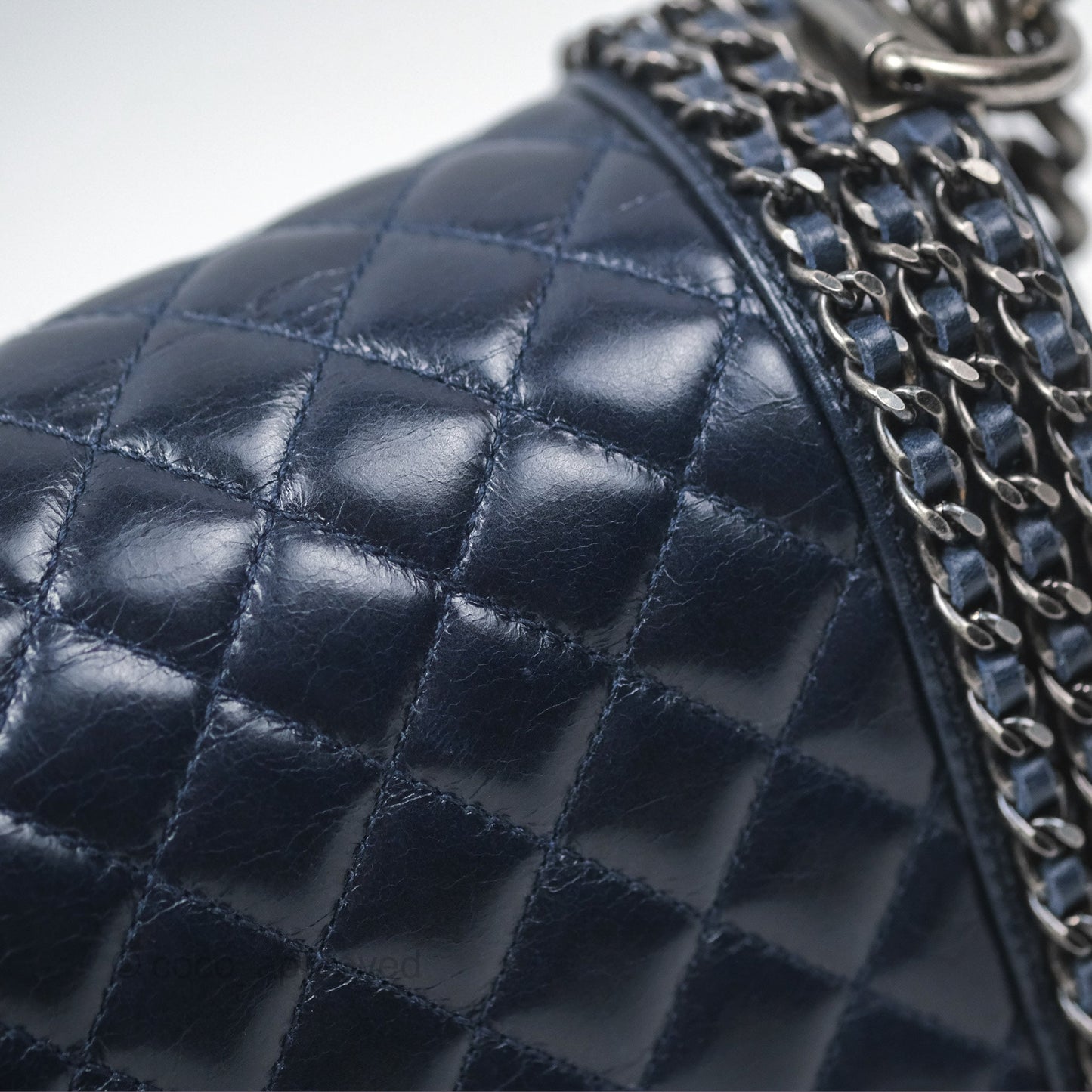Chanel Medium Chain Edge Boy Quilted Navy Aged Glazed Calfskin Ruthenium Hardware