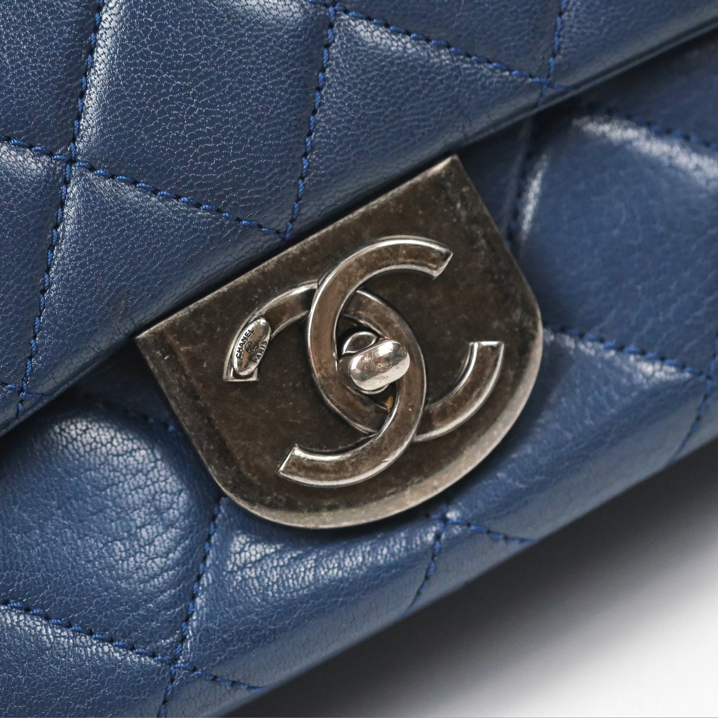 Chanel Quilted Small Double Carry Waist Chain Flap Dark Blue Shiny Goatskin