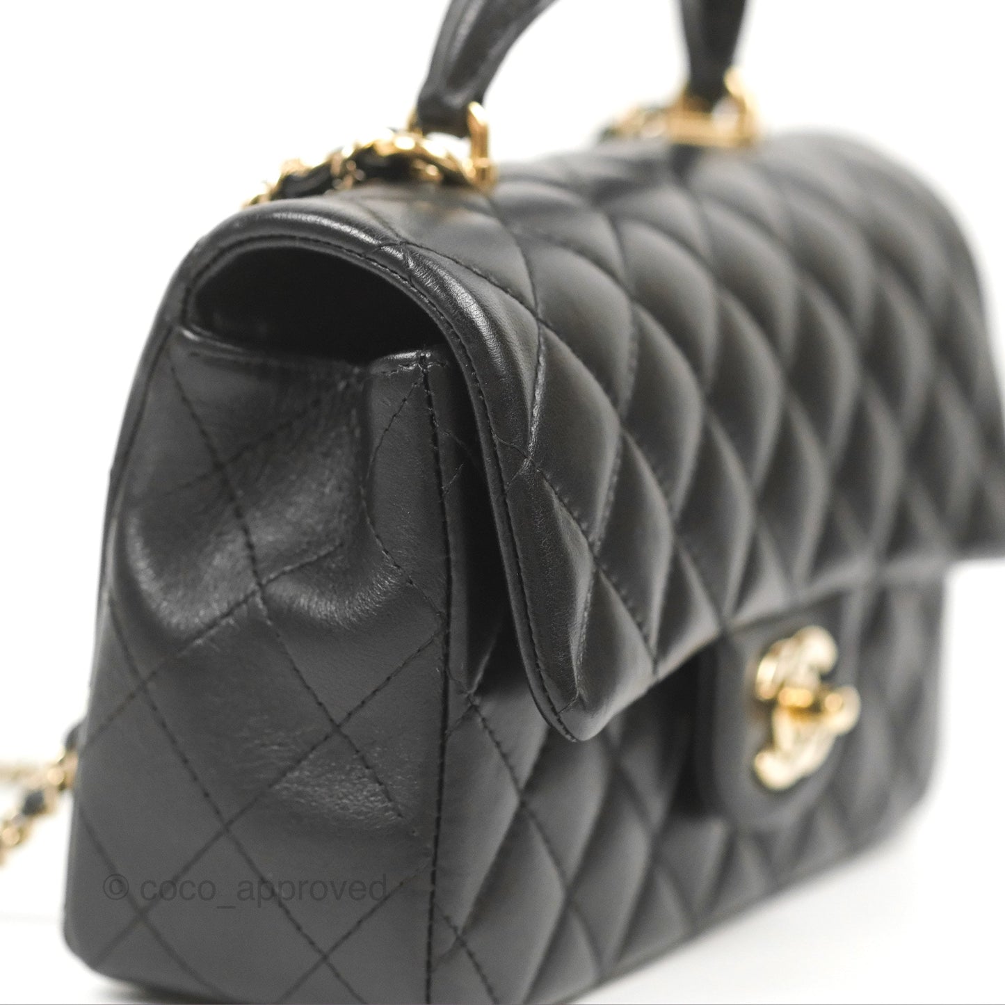 Chanel Top Handle Mini Rectangular Flap Bag Black Lambskin Gold Hardware