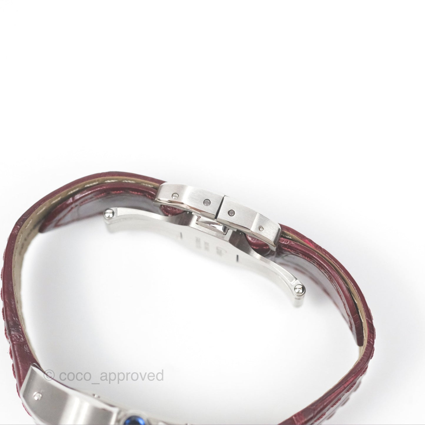 Cartier Santos-Dumont Automatic Steel Watch Burgundy Alligator-skin Strap