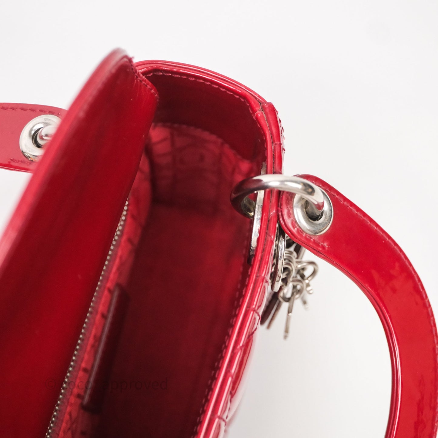 Christian Dior Mini Lady Dior Red Patent Cannage Silver Hardware